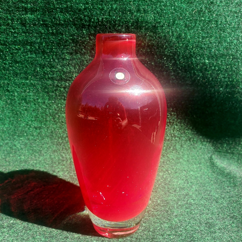 Tarnowiec Poland Art Glass Vase Red 8"